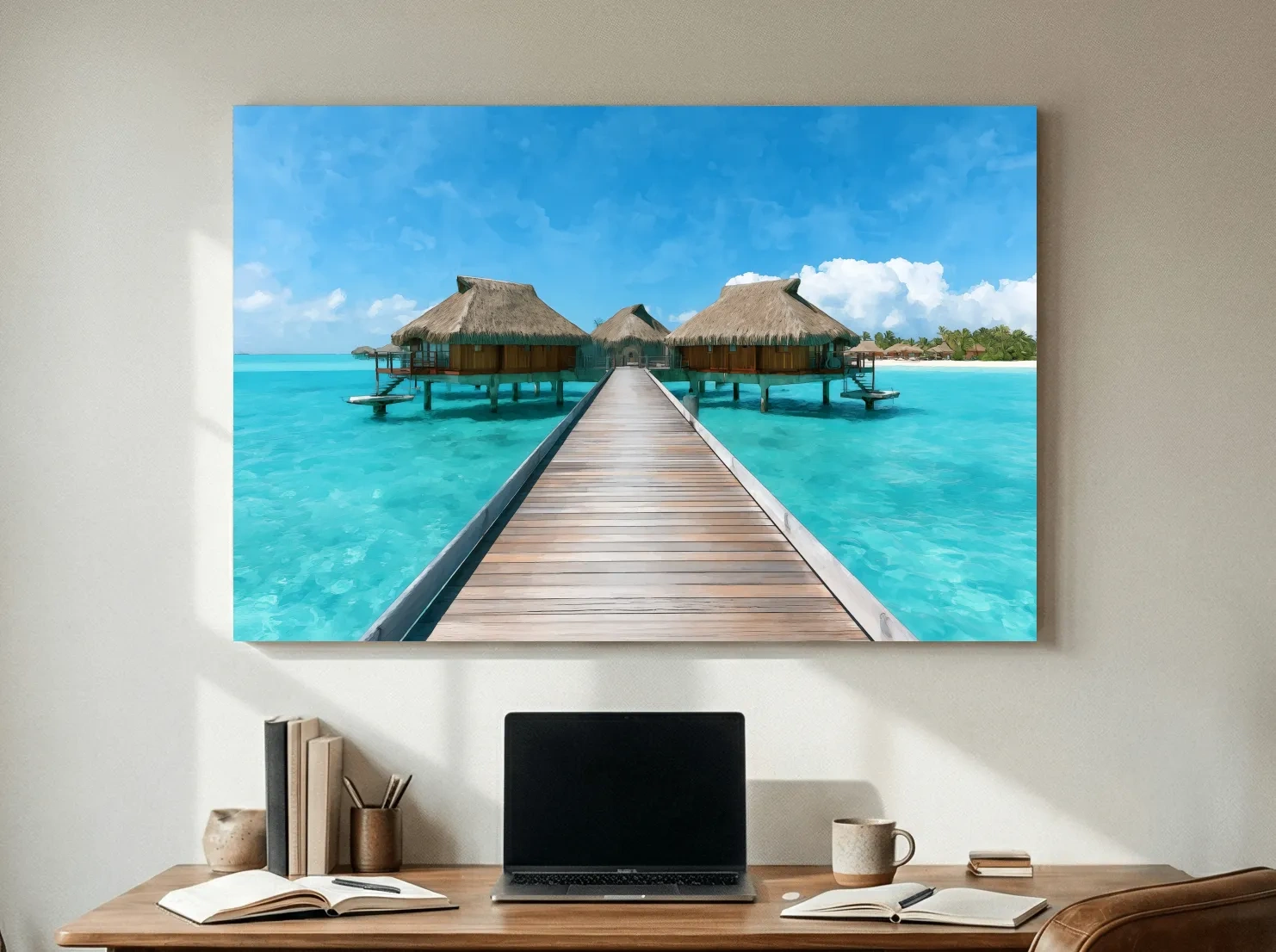 Tropical Overwater Bungalows Painting - Island Boardwalk Wall Art