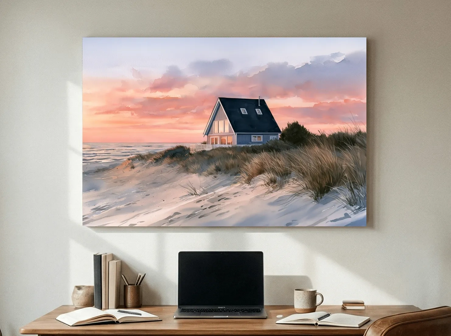 Hamptons A Frame Beach House - Watercolour Coastal Wall Art