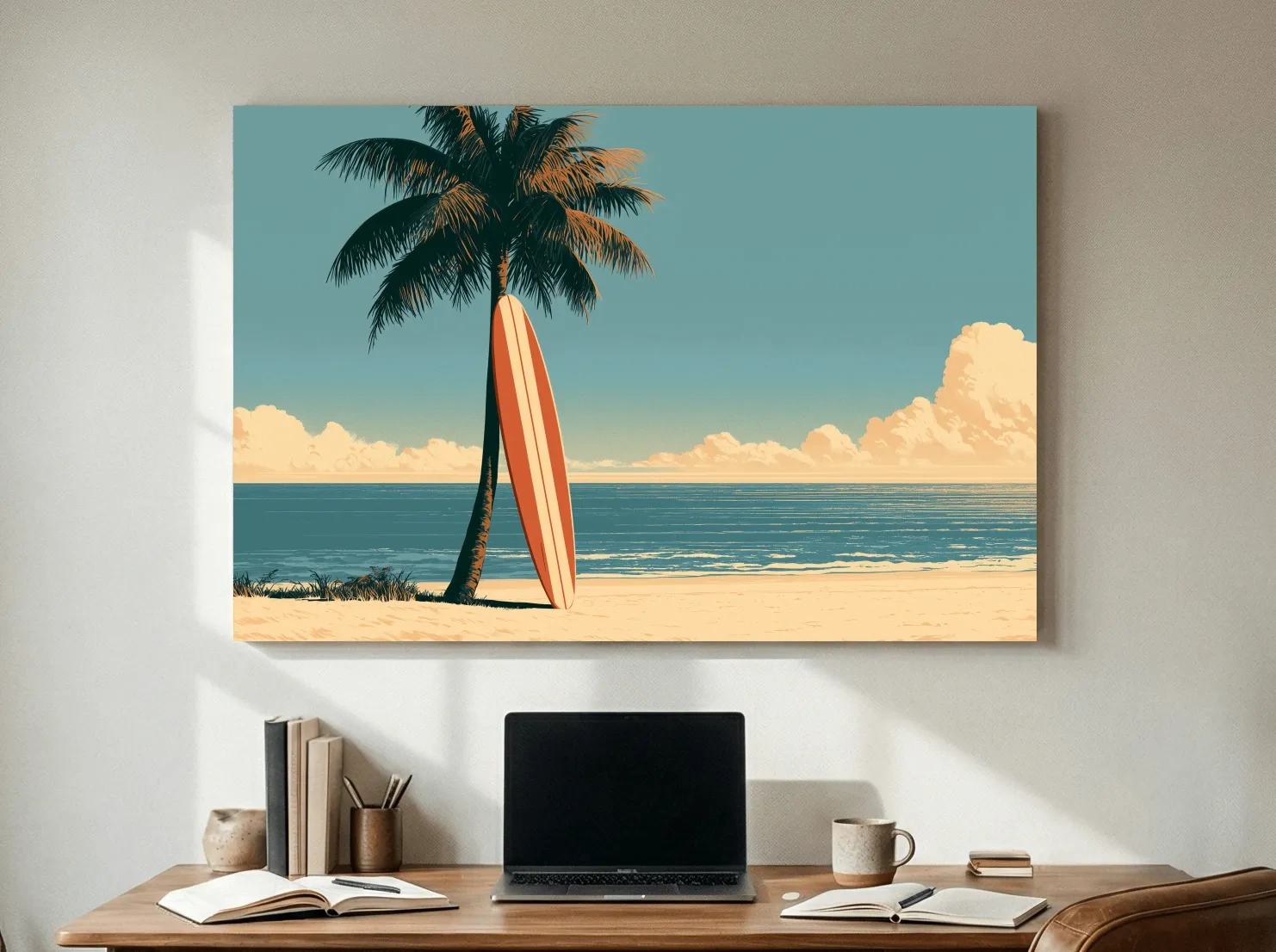 Vintage Surfboard Palm Beach - Retro Tropical Surfer Wall Art