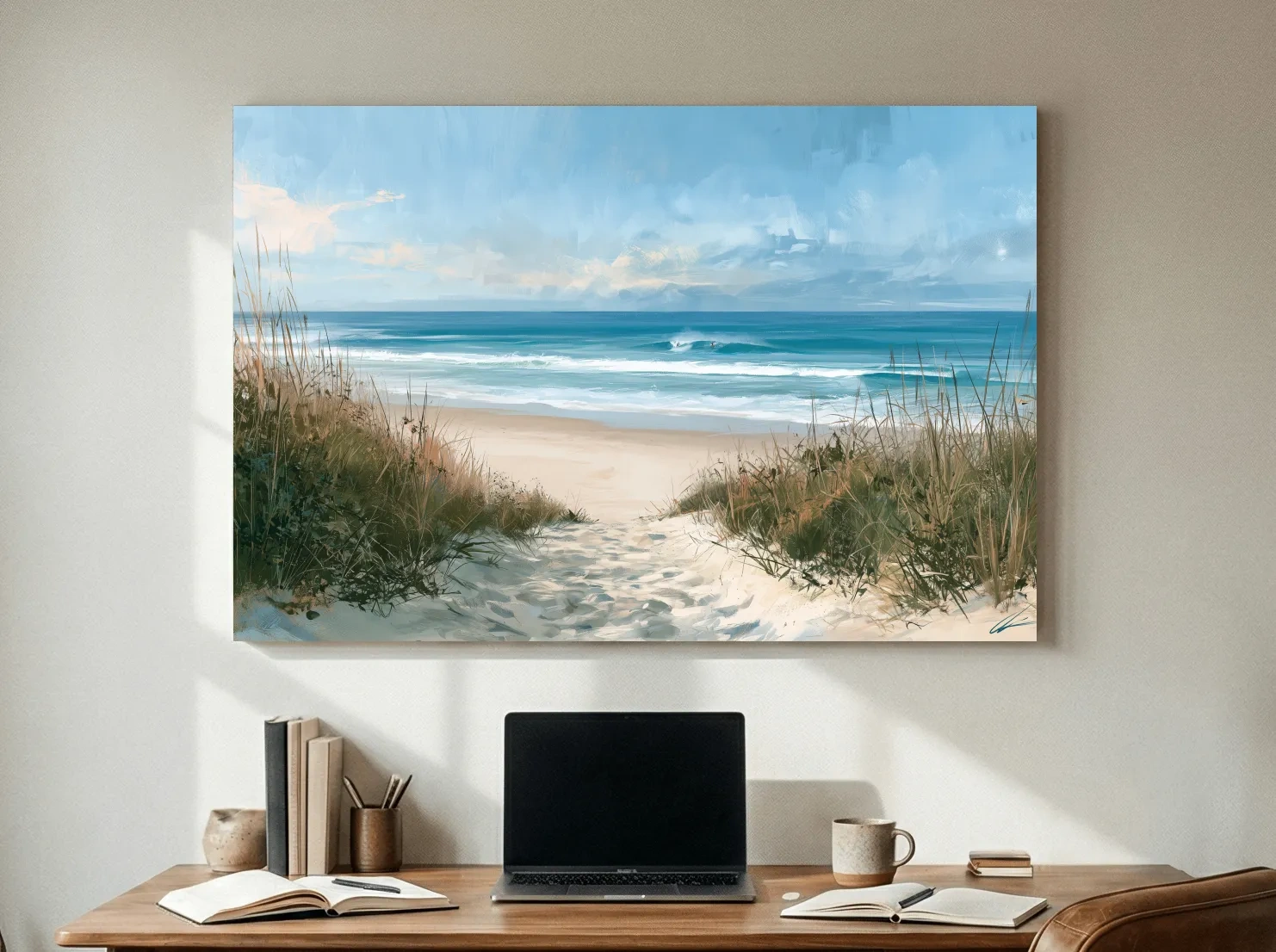 Serene Beach Seascape Painting - Ocean Landscape Wall Art