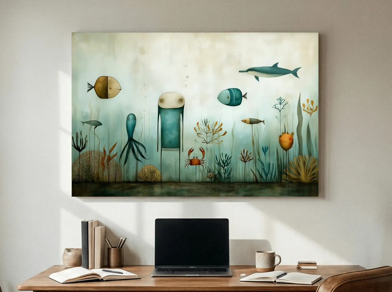Whimsical Scandi Folk Art Painting - Nursery Ocean Wall Art