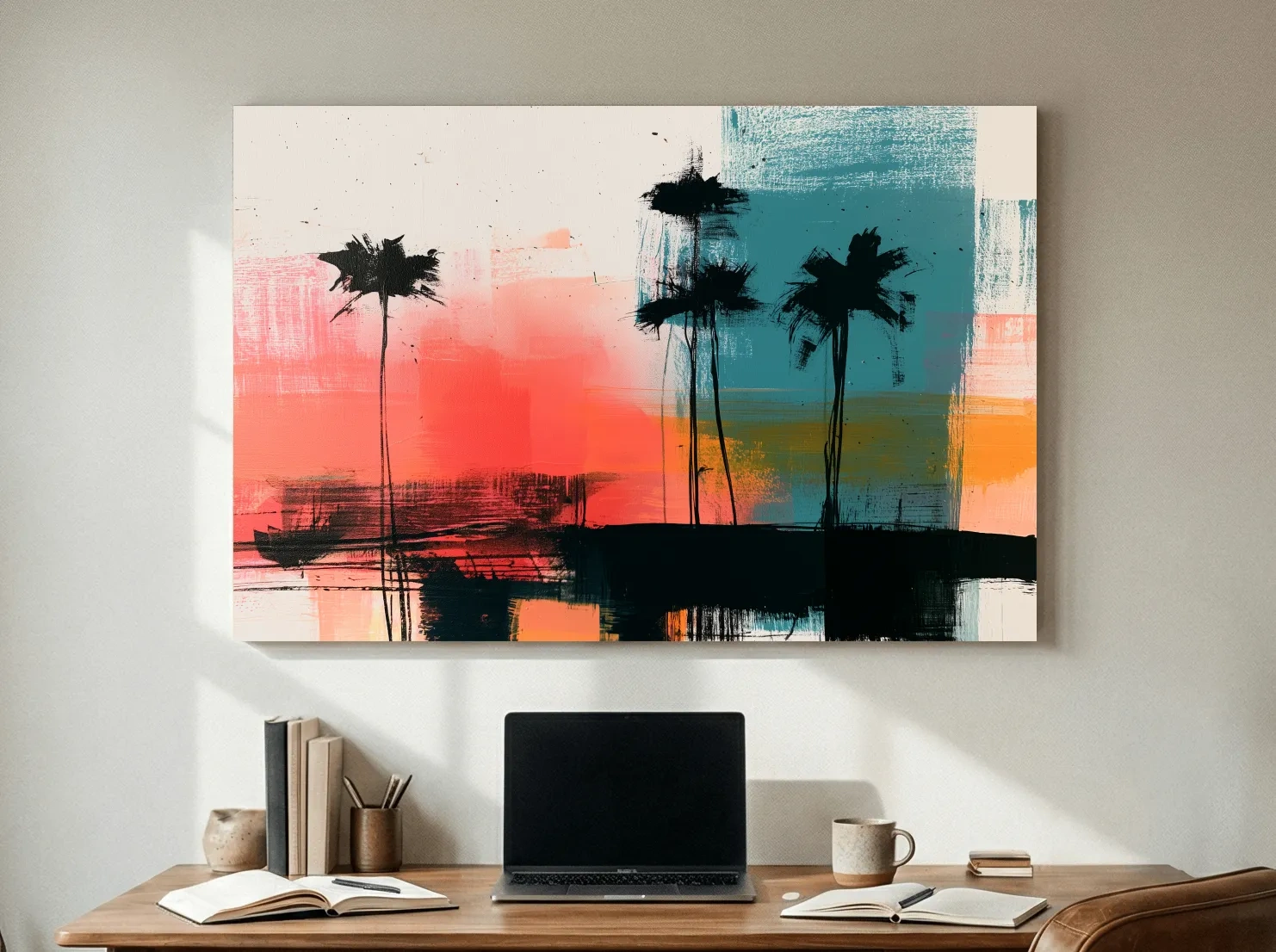 Abstract Tropical Palm Silhouette Painting - Modern Sunset Wall Art