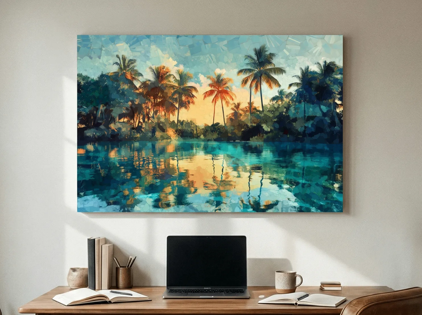 Tropical Lagoon Palm Reflections - Abstract Sunset Painting Wall Art