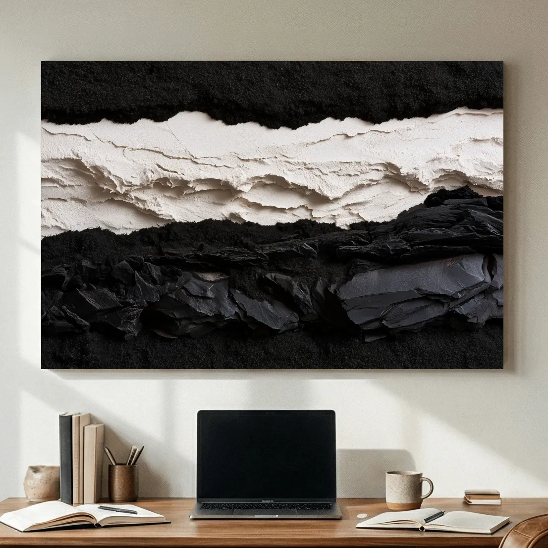 Layered Stone Strata Design - Abstract Mixed Media Wall Art