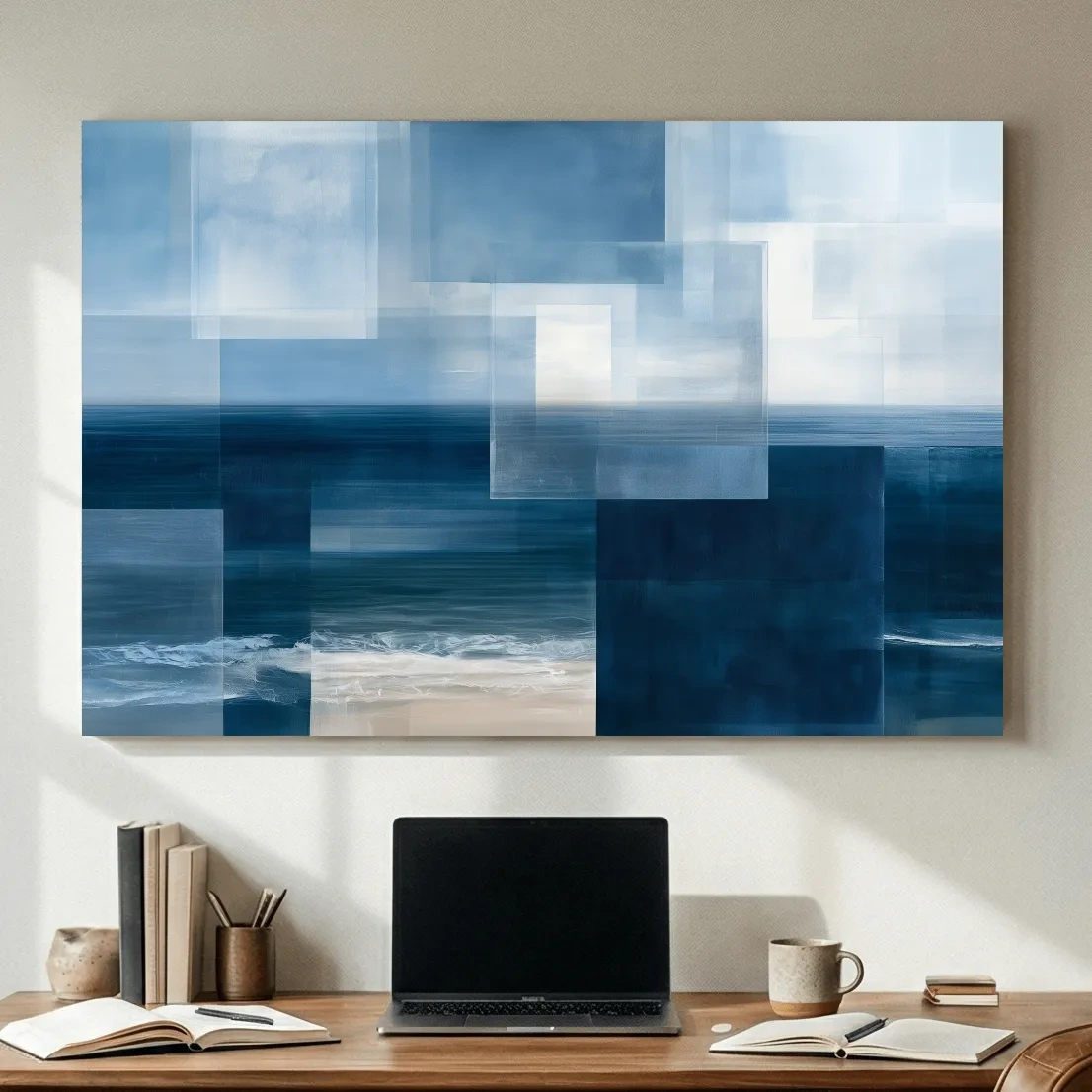 Geometric Abstract Seascape Painting - Layered Horizon Wall Art
