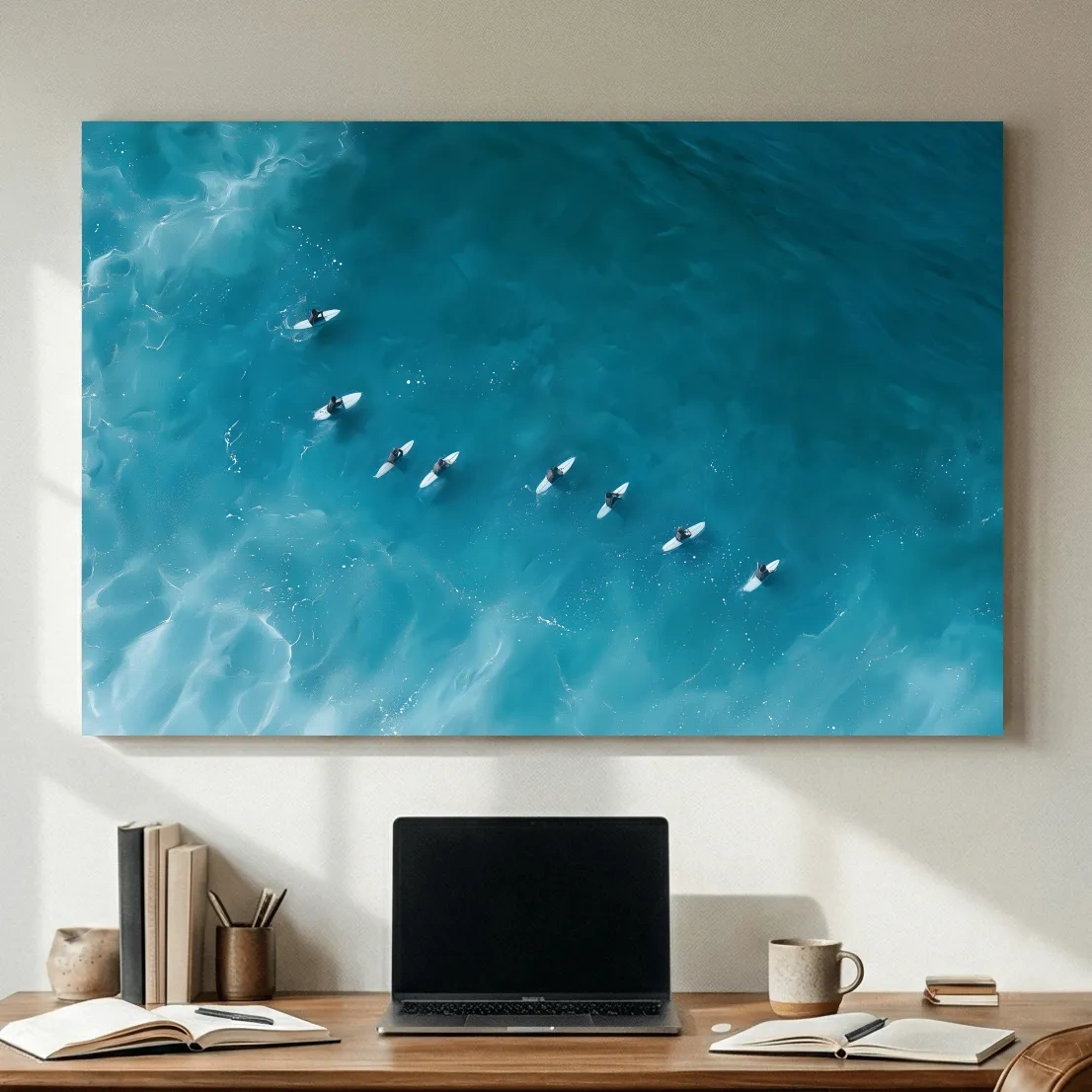 Aerial Surfers Painting - Serene Ocean Wall Art
