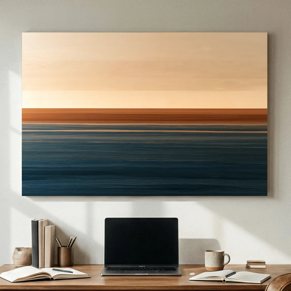 Minimalist Ocean Horizon - Mixed Media Seascape Wall Art