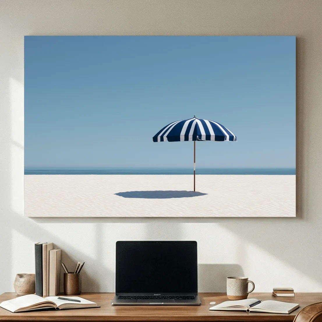 Minimalist Striped Beach Umbrella - Hamptons Photographic Wall Art