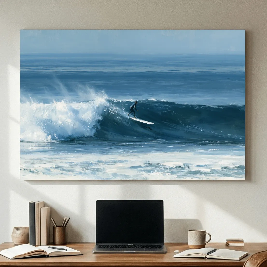Classic Longboard Surfer Riding Wave - Ocean Painting Wall Art