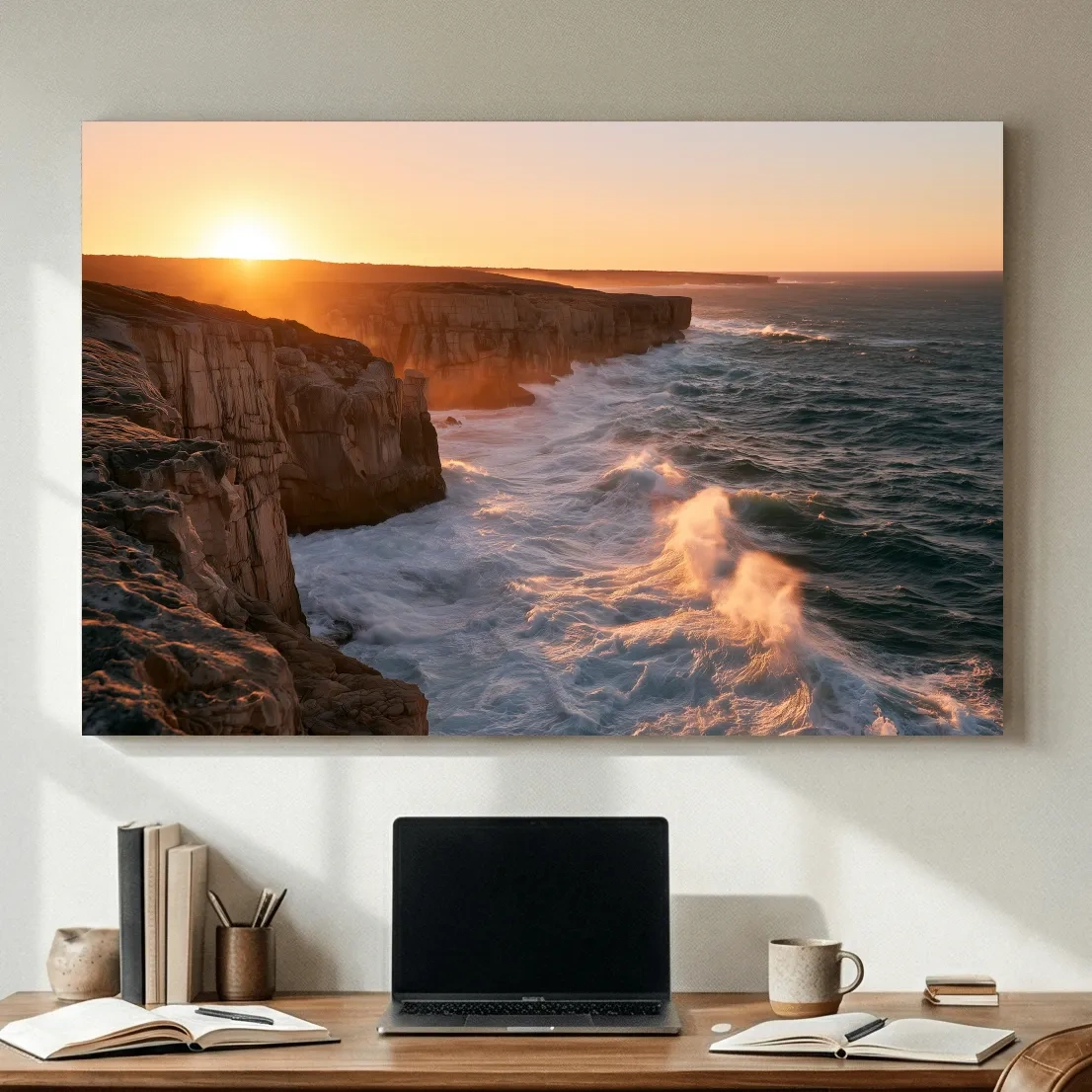 Golden Sunset Coastal Cliffs - Dramatic Seascape Wall Art
