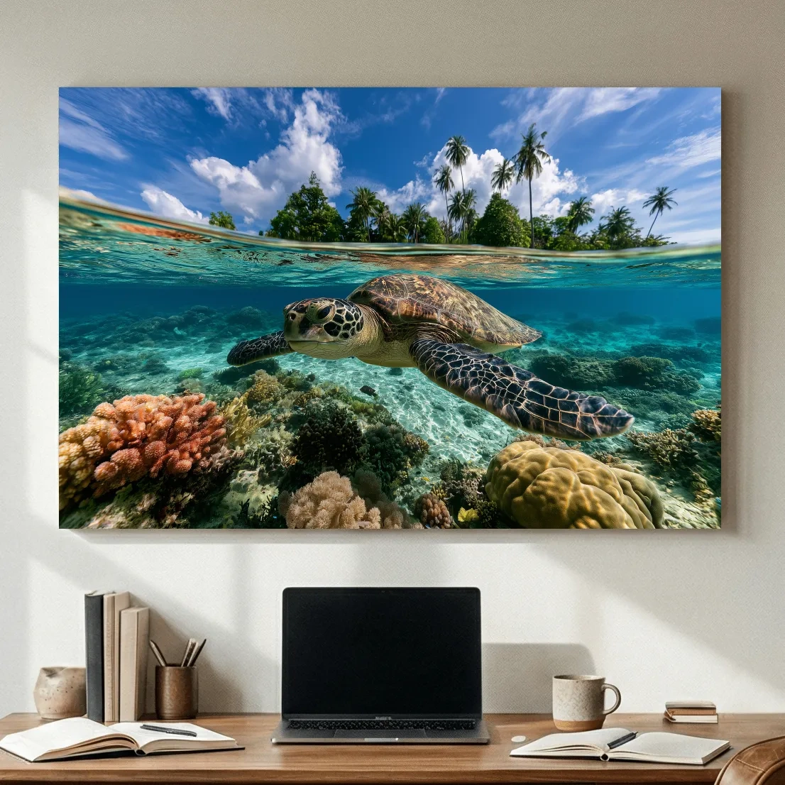 Surreal Sea Turtle Reef - Tropical Underwater Photographic Wall Art