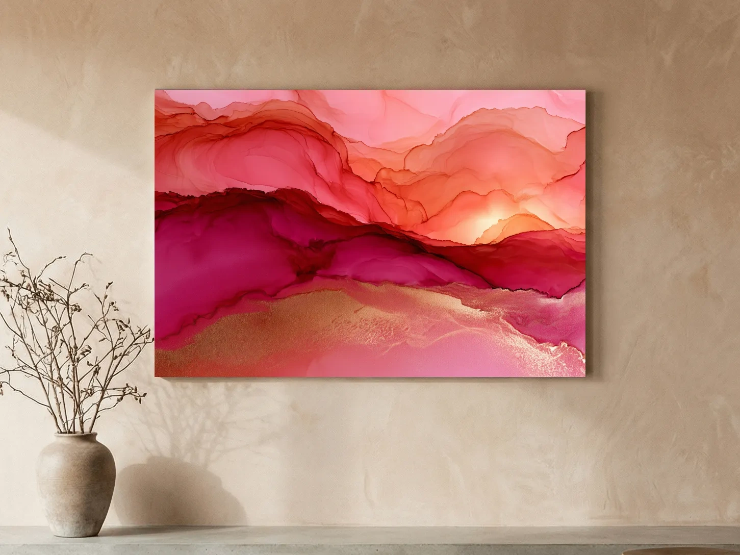 Abstract Agate Sunset Landscape - Surreal Mixed Media Wall Art