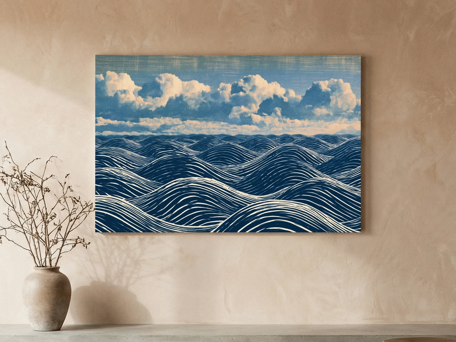 Geometric Rolling Waves Illustration - Abstract Ocean Wall Art