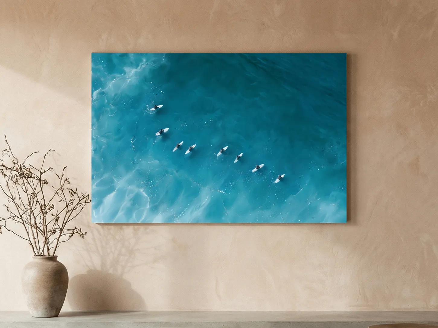 Aerial Surfers Painting - Serene Ocean Wall Art