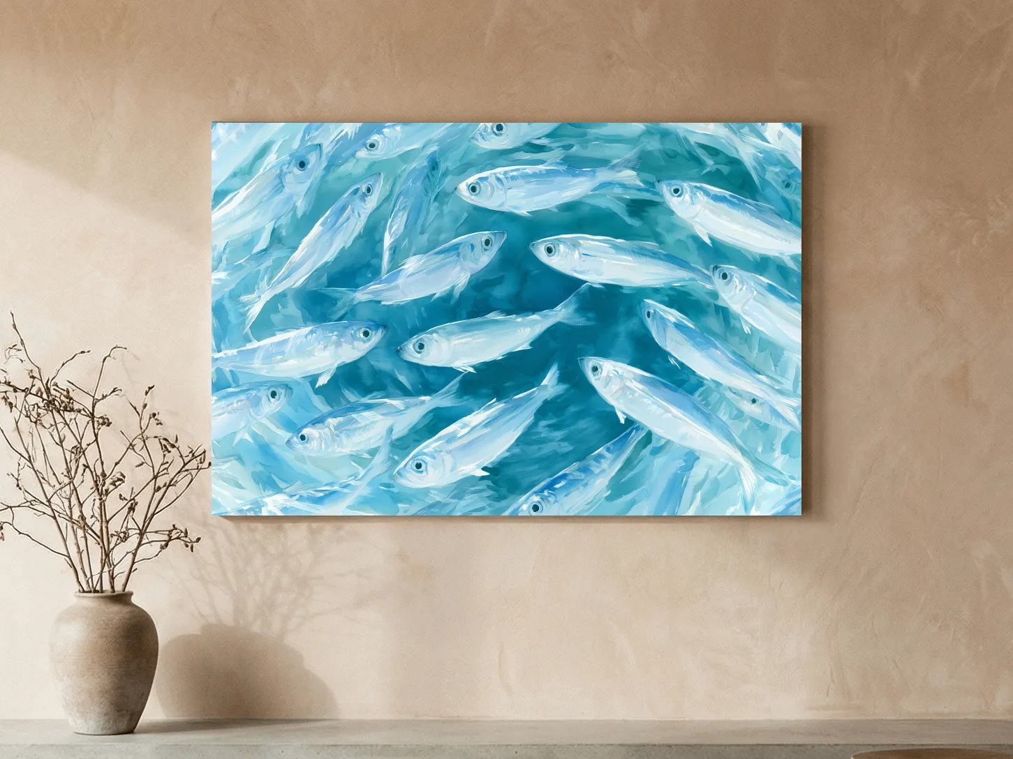School Of Fish Painting - Abstract Marine Life Wall Art
