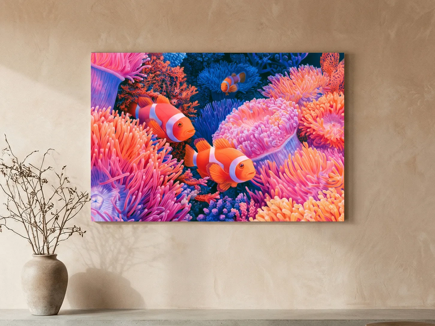 Vibrant Clownfish Coral Reef Drawing - Marine Life Wall Art