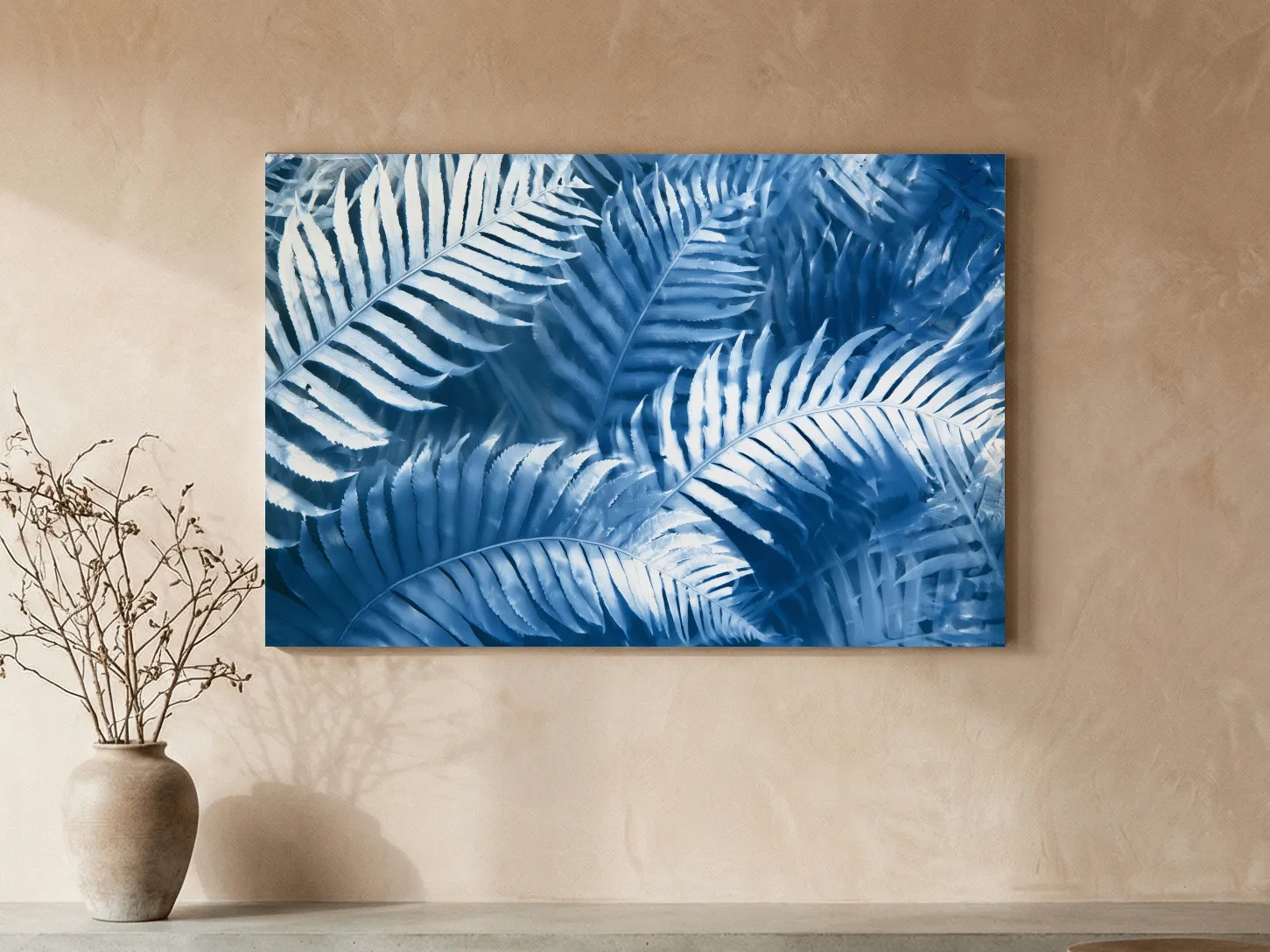 Cyanotype Tropical Fern Leaves - Botanical Illustration Art