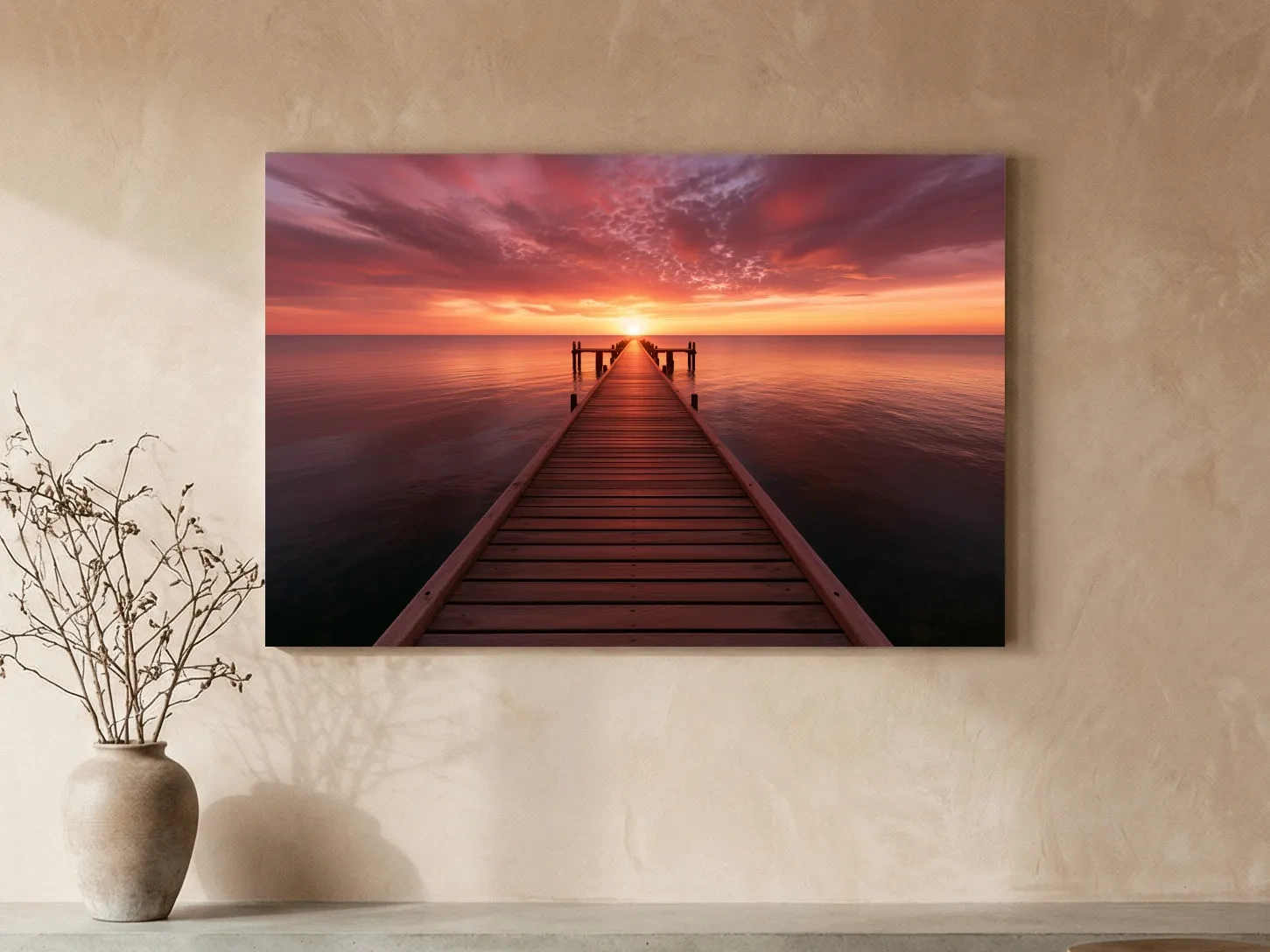 Sunset Pier Horizon - Dramatic Ocean Photographic Wall Art