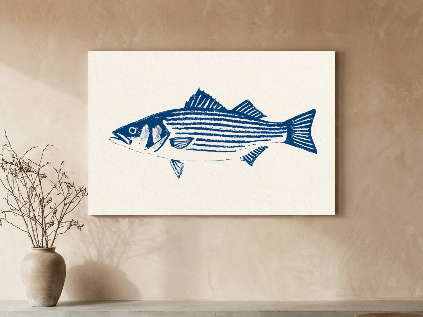 Minimalist Striped Bass Illustration - Hamptons Marine Life Wall Art