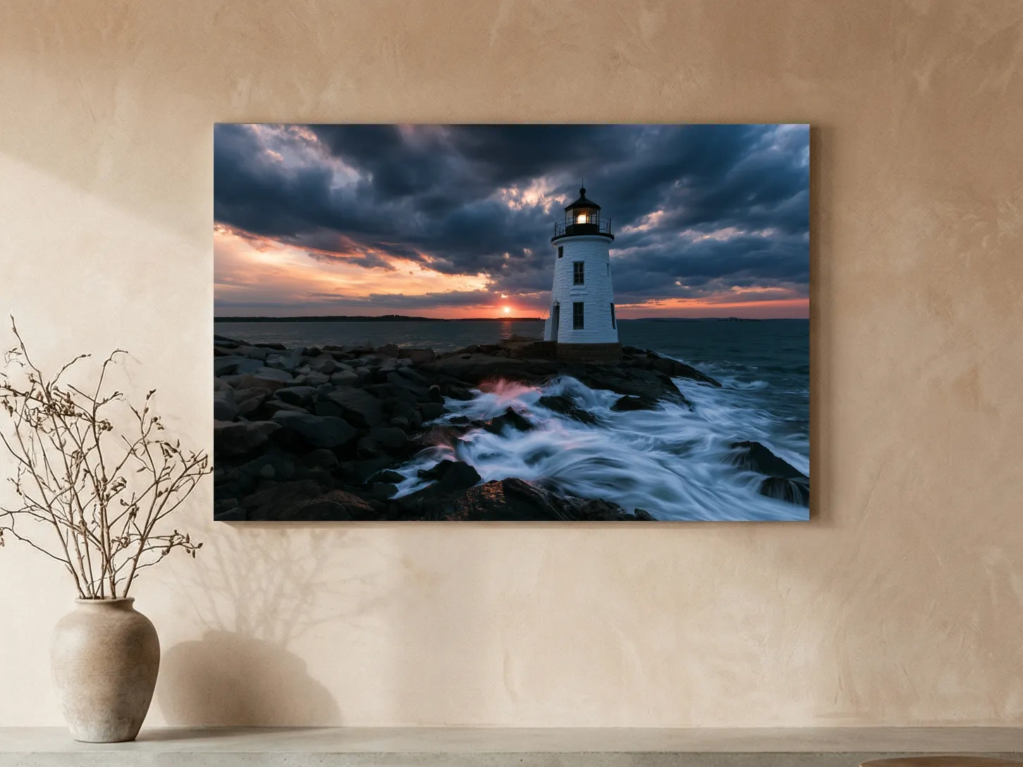 Stormy Lighthouse Sunset - Photographic Coastal Wall Art