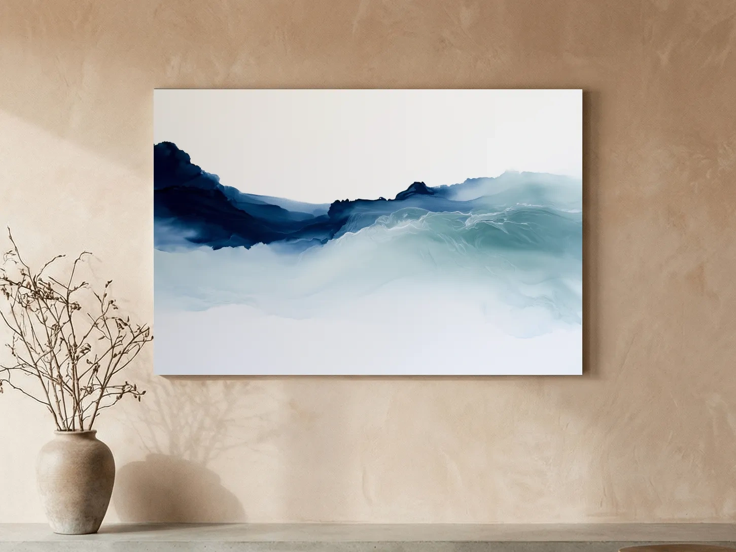 Minimalist Abstract Ocean Waves - Hamptons Watercolour Wall Art