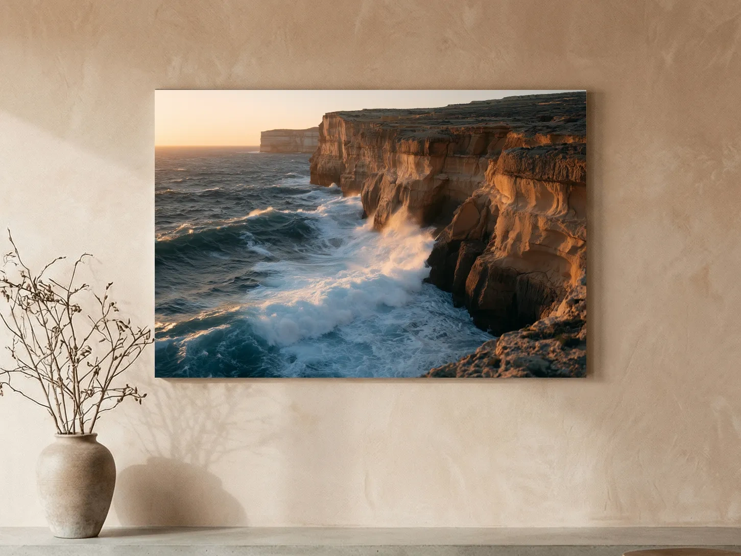 Golden Sunset Sea Cliffs - Dramatic Coastal Wall Art