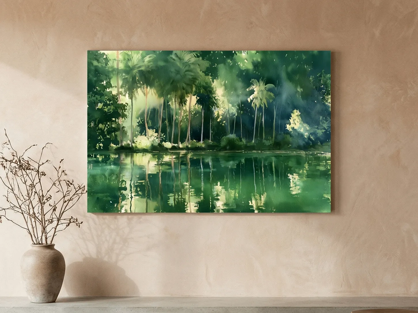 Tropical Palm Lagoon Watercolour - Lush Island Landscape Wall Art