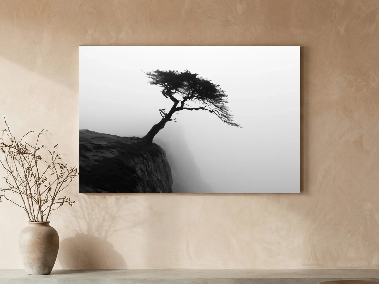 Misty Coastal Cypress Silhouette - Minimalist Photographic Wall Art