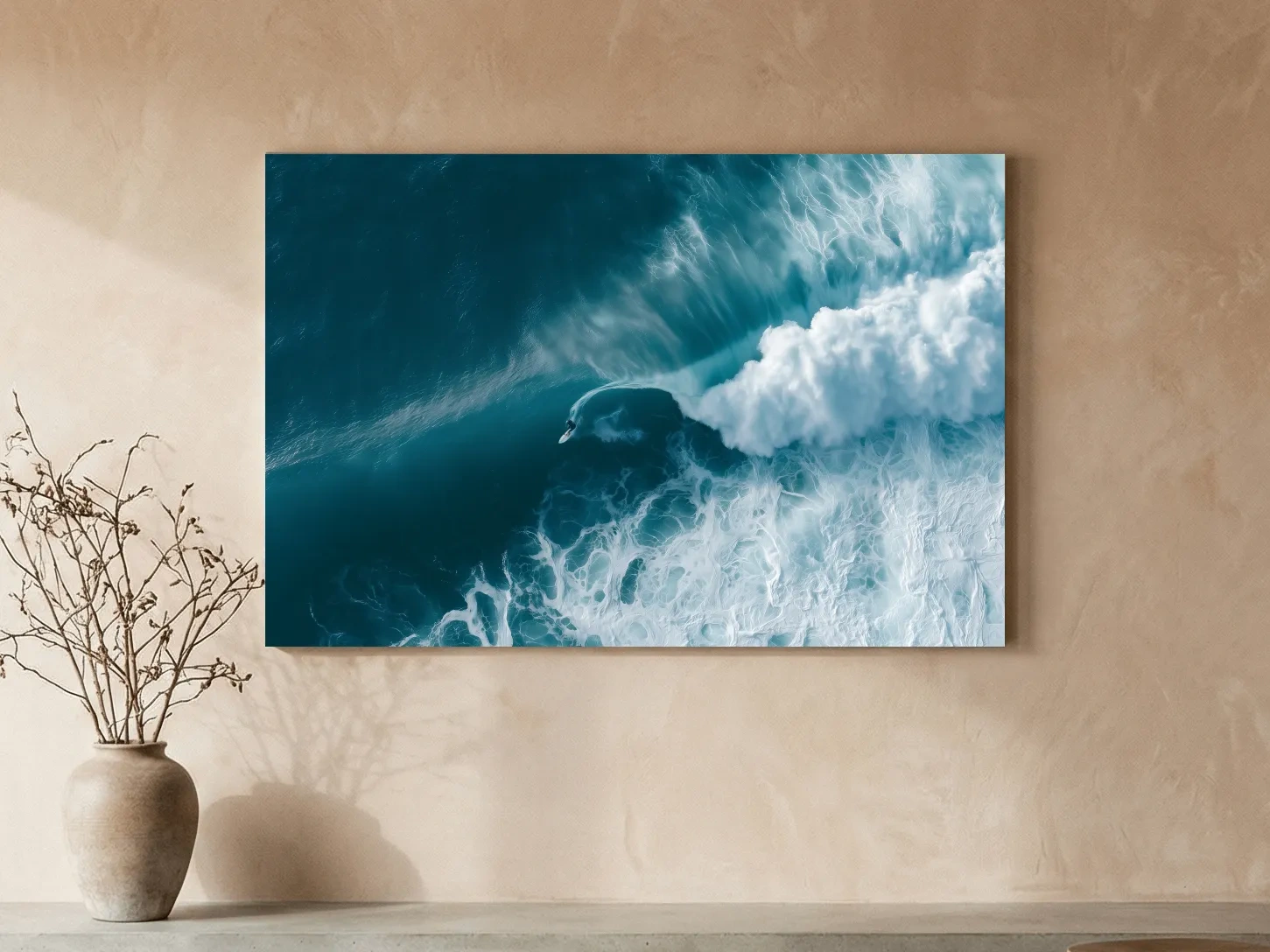 Aerial Surfer Riding Breaking Wave - Photographic Ocean Wall Art