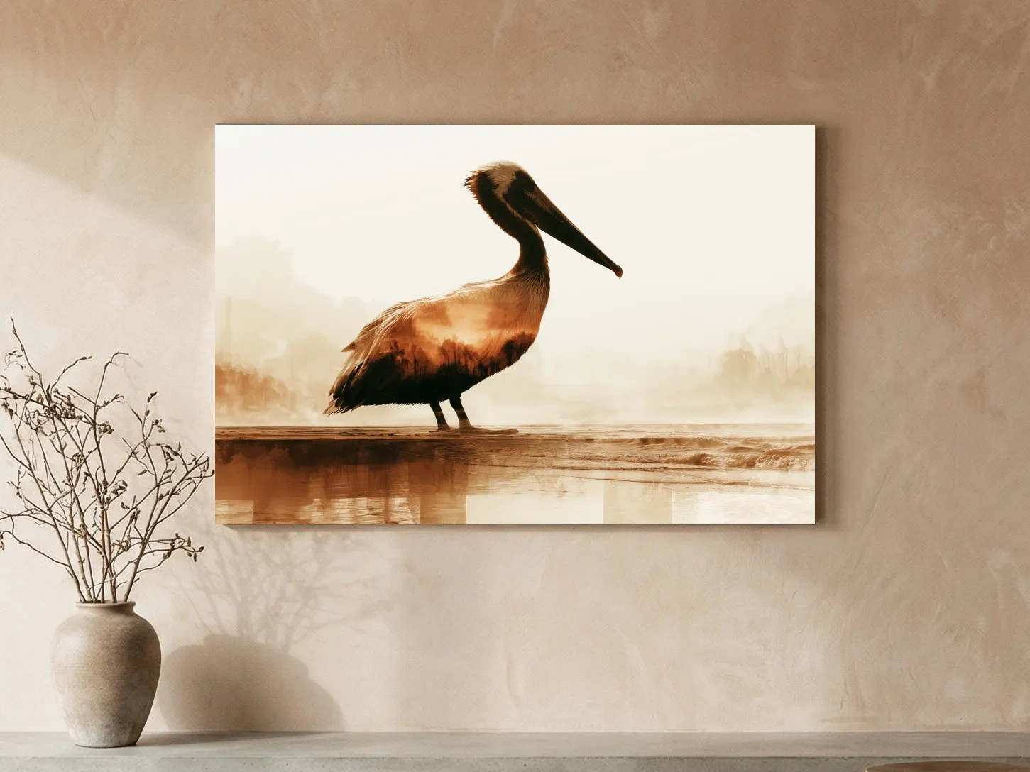 Double Exposure Pelican Silhouette - Photographic Coastal Wall Art