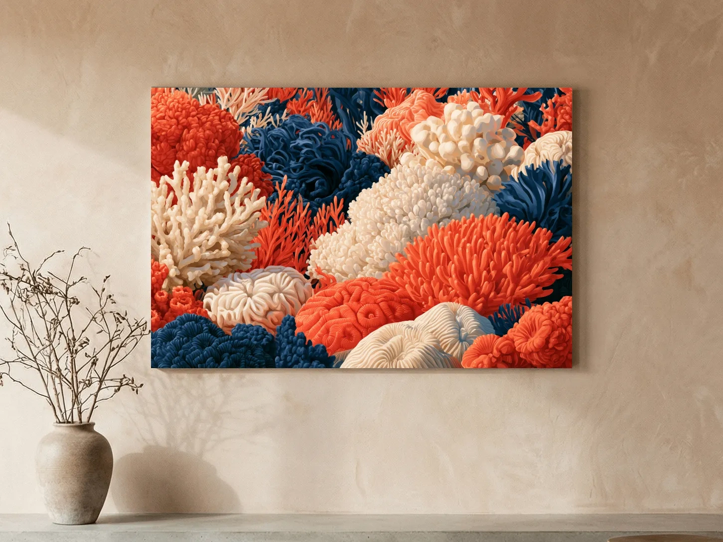 Vibrant Coral Reef Illustration Artwork - Chic Marine Life Wall Art