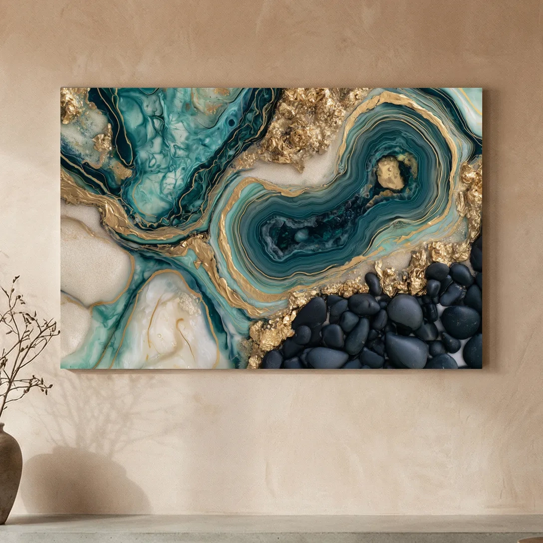 Agate Geode Pebble Composition - Abstract Natural Stone Wall Art