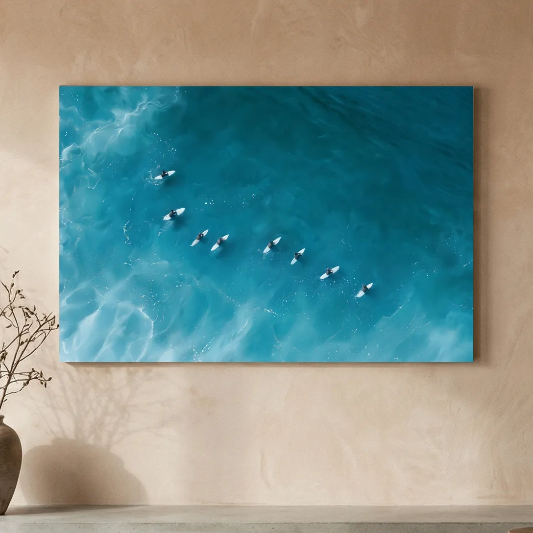 Aerial Surfers Painting - Serene Ocean Wall Art