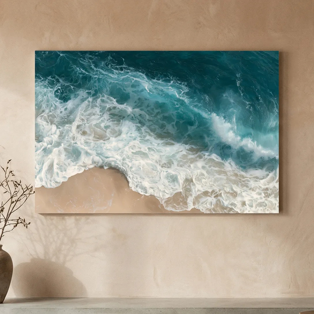 Aerial Seafoam Shoreline Painting - Abstract Ocean Wall Art