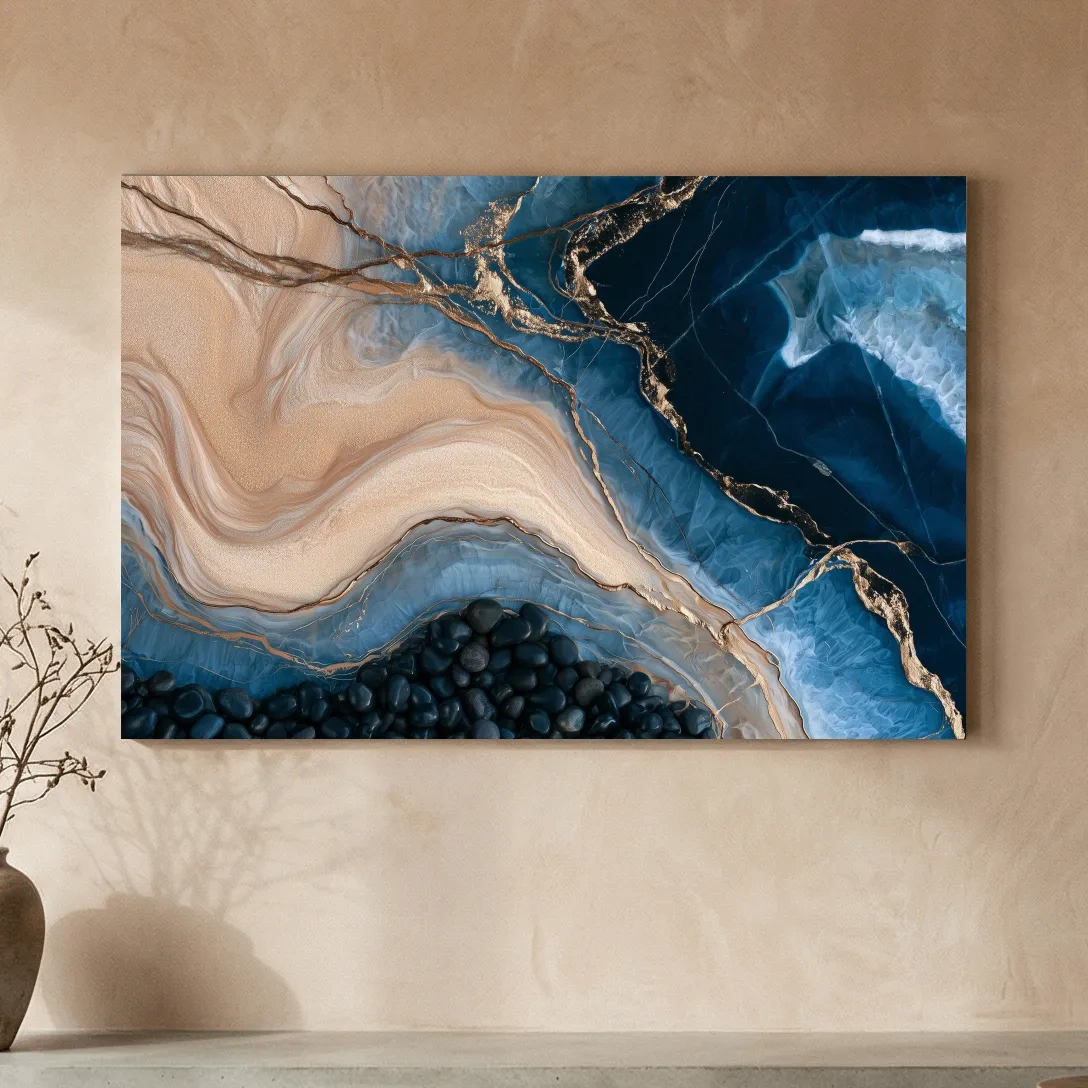 Layered Beach Strata And Pebbles - Abstract Mixed Media Natural Wall Art