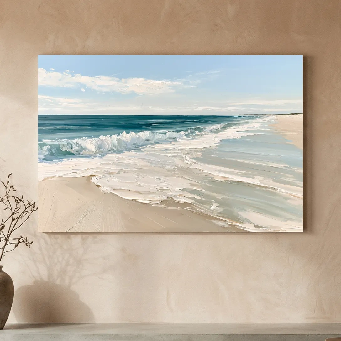 Impasto Style Beach Waves Painting - Coastal Seascape Wall Art