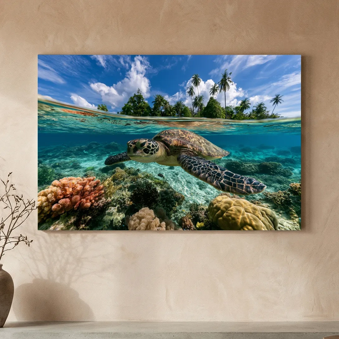 Surreal Sea Turtle Reef - Tropical Underwater Photographic Wall Art