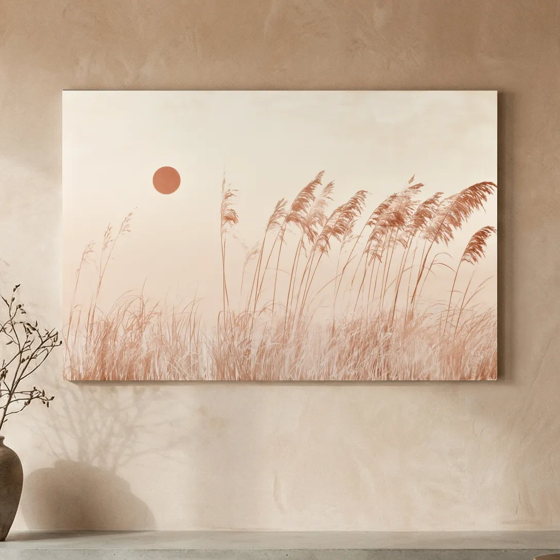 Boho Seagrass Sun Silhouette - Surreal Botanical Illustration Wall Art