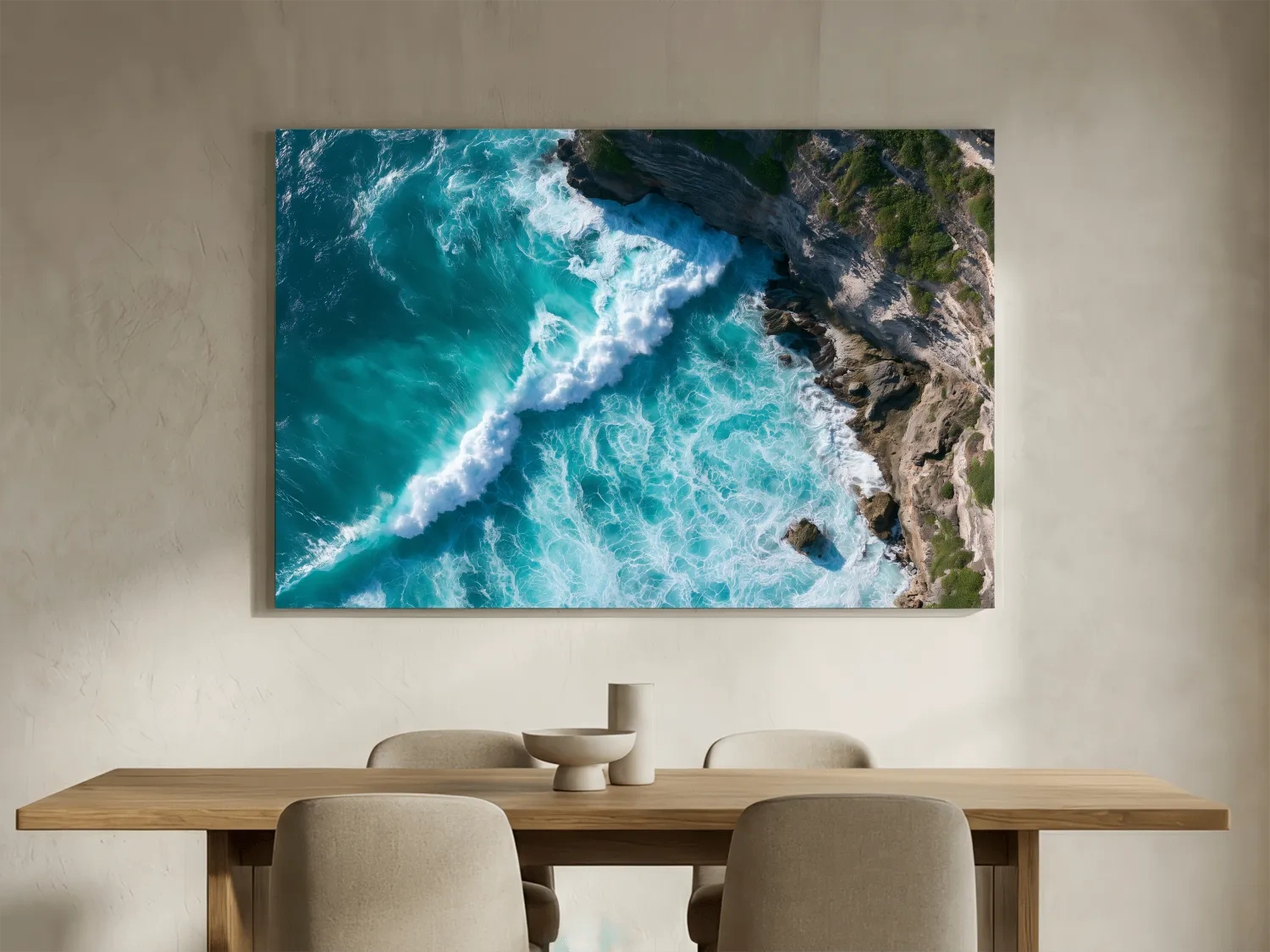 Aerial Tropical Waves & Rocky Coastline - Abstract Photographic Wall Art