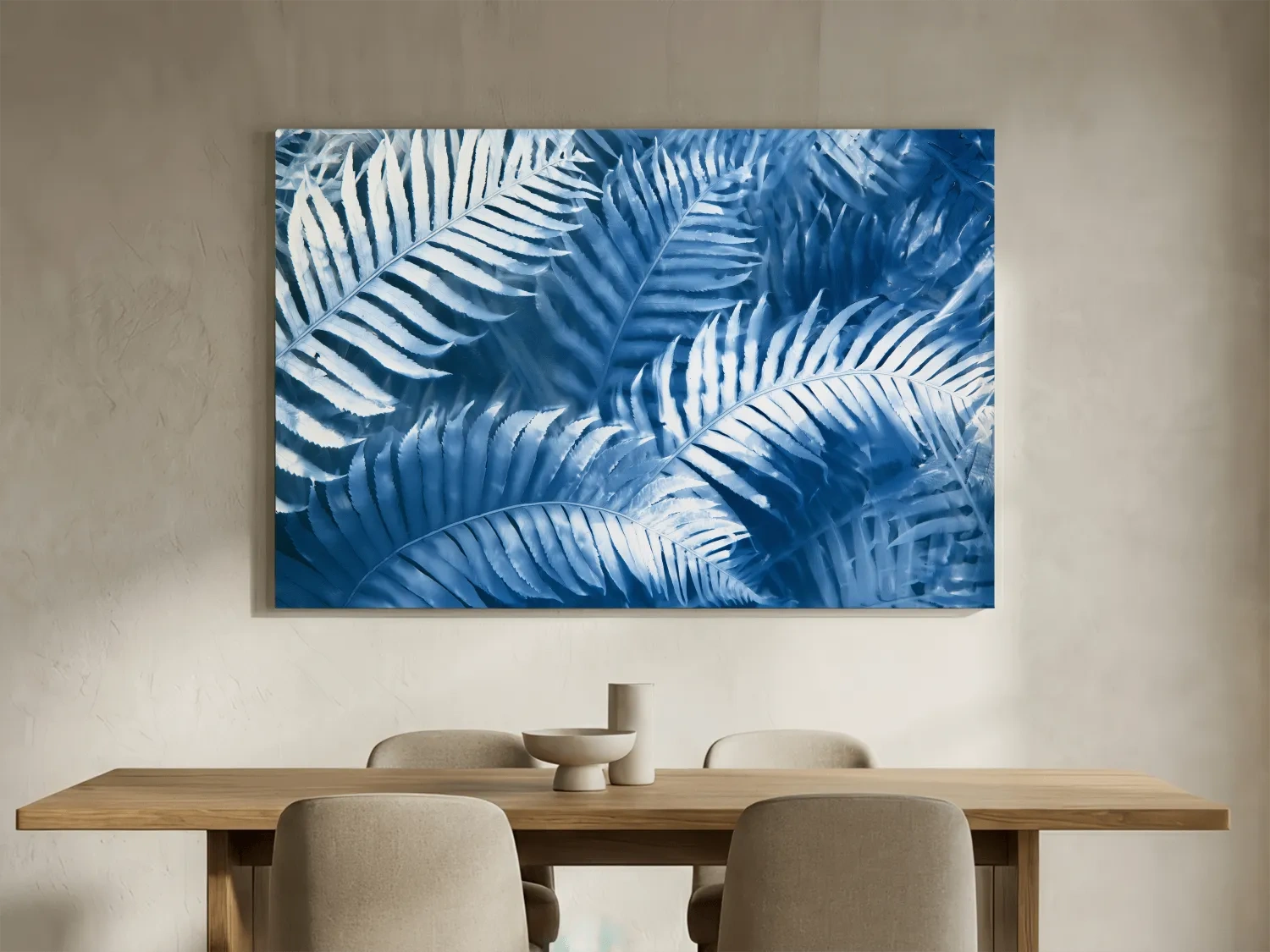 Cyanotype Tropical Fern Leaves - Botanical Illustration Art