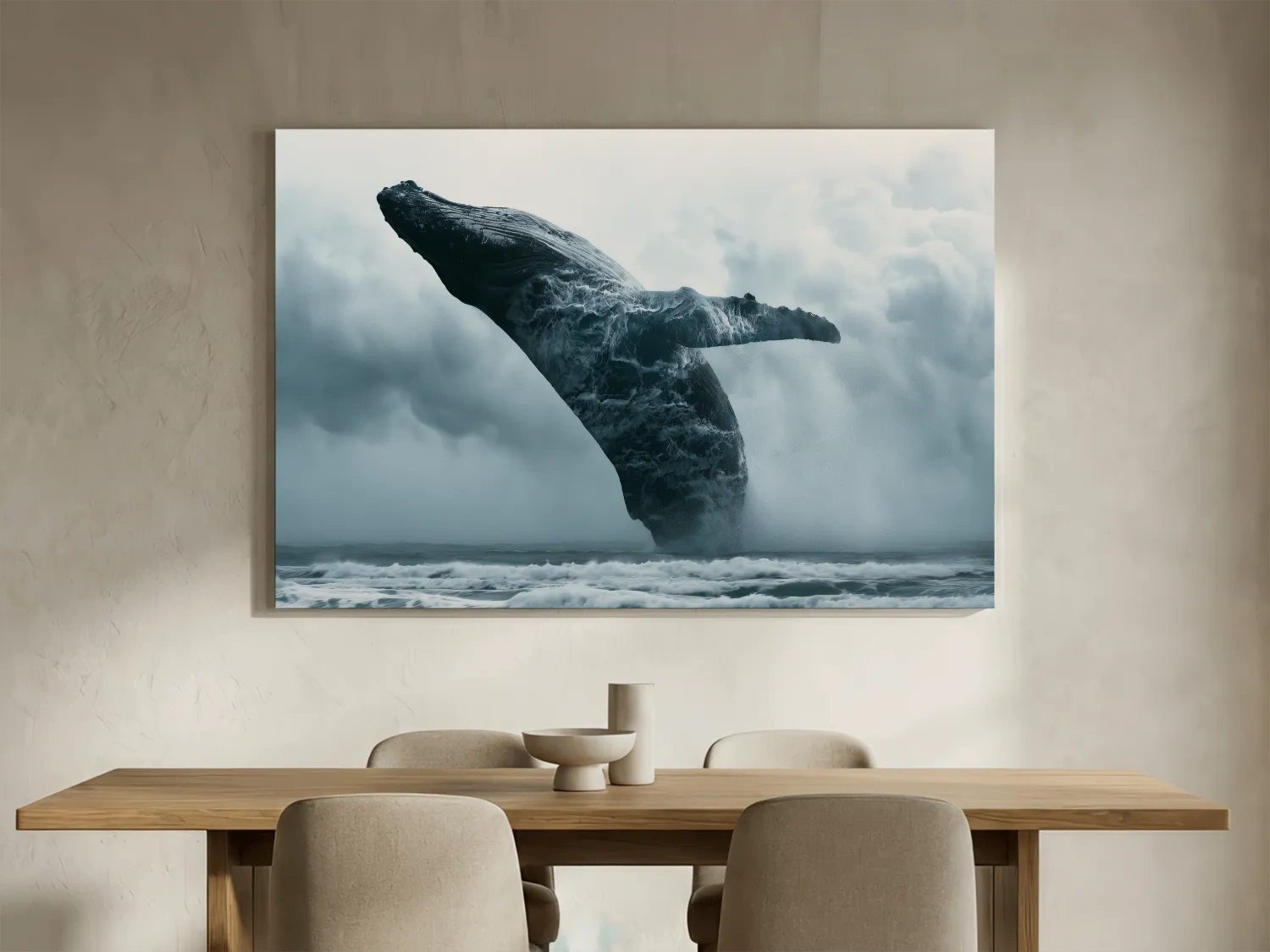 Surreal Humpback Whale Double Exposure - Stormy Ocean Illustration Wall Art