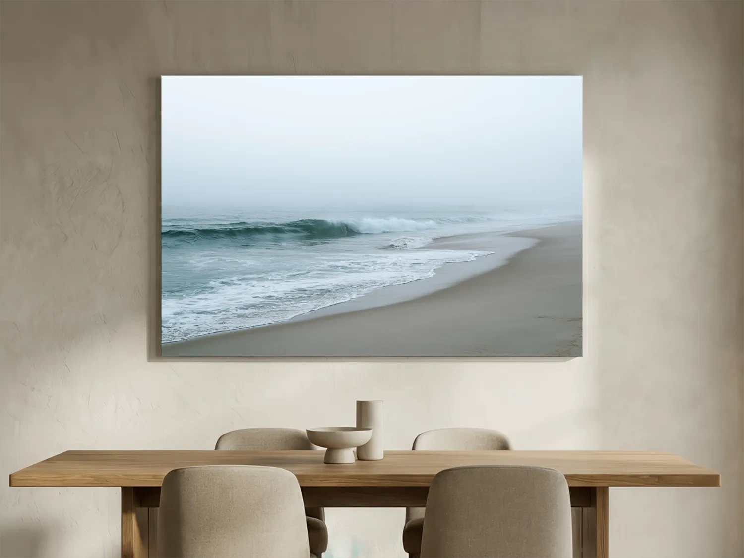 Misty Beach Waves - Minimalist Photographic Wall Art