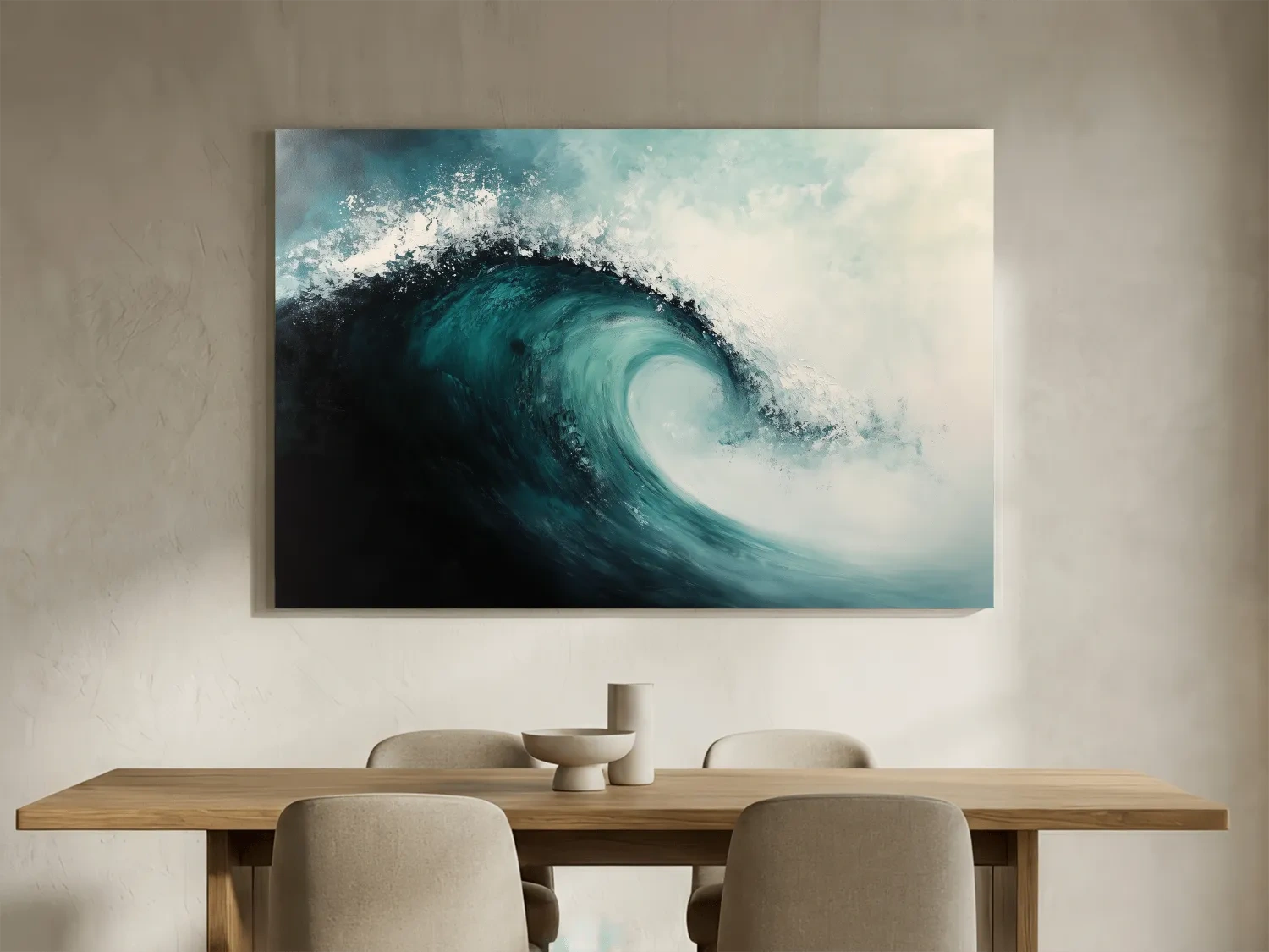 Crashing Ocean Wave Painting - Moody Abstract Seascape Wall Art
