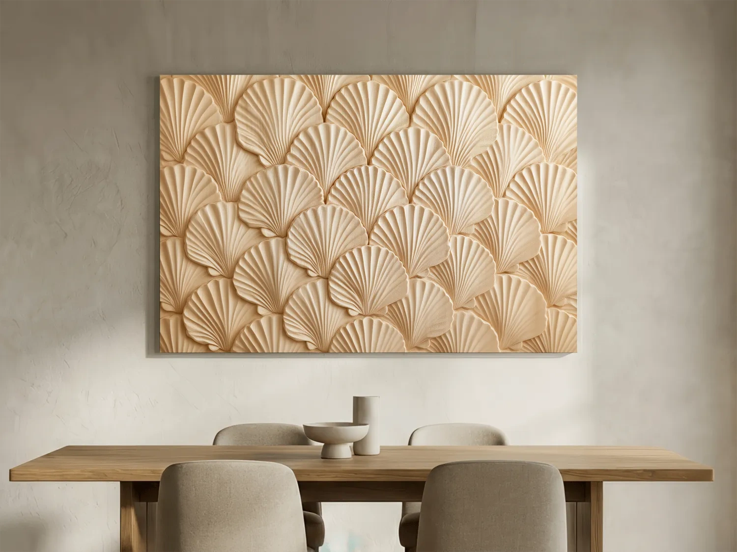 Intricate Scallop Shell Carving - Natural Wall Art