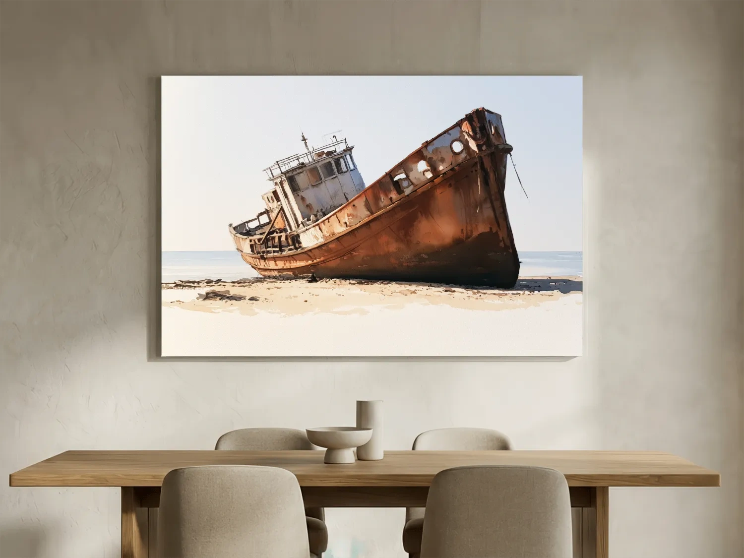 Rustic Shipwreck Watercolour Painting - Weathered Beach Nautical Wall Art