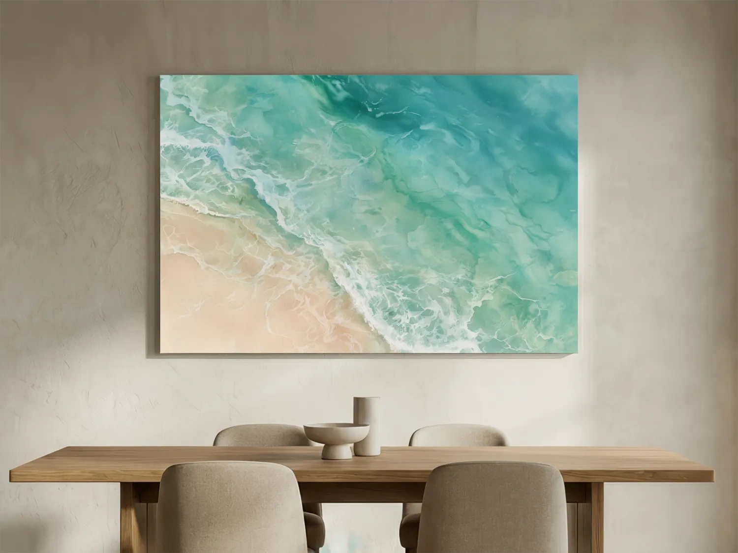 Aerial Tropical Beach Waves - Watercolour Shoreline Wall Art