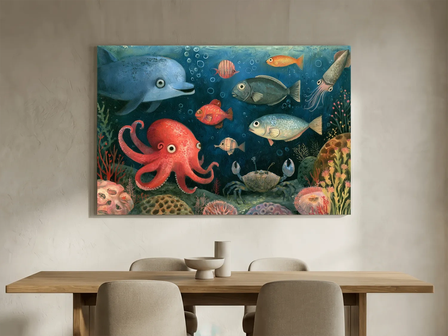 Quirky Underwater Folk Art -  Whimsical Painting Artwork