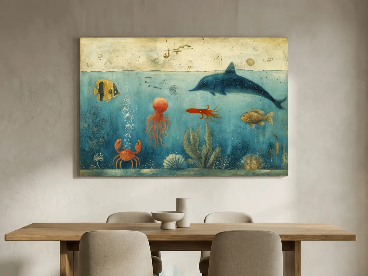 Whimsical Underwater Painting - Marine Life Nursery Wall Art