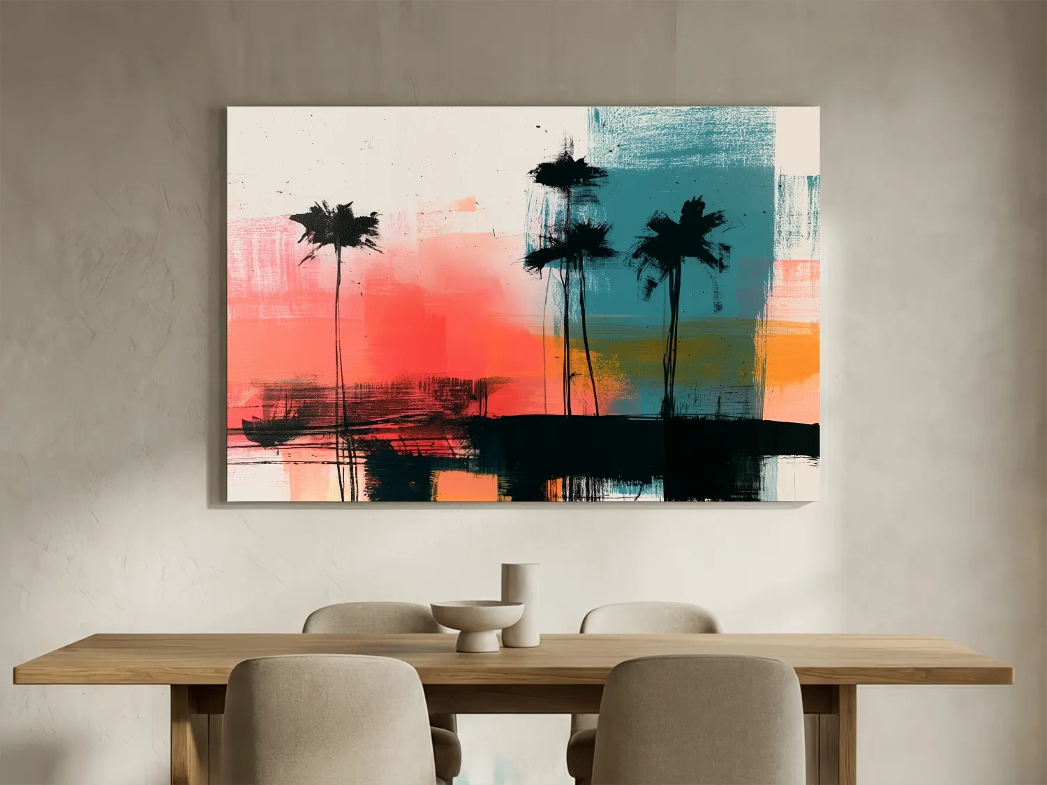 Abstract Tropical Palm Silhouette Painting - Modern Sunset Wall Art