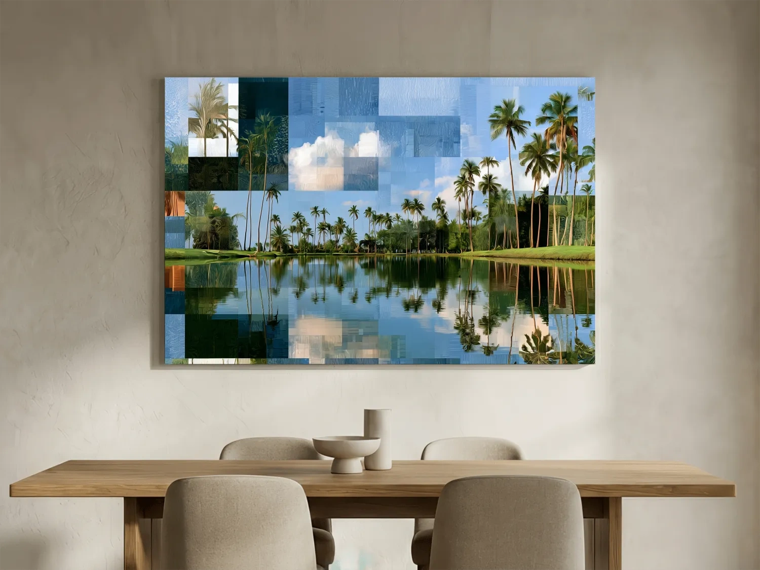 Geometric Tropical Lagoon Palm Reflections - Abstract Illustration Wall Art